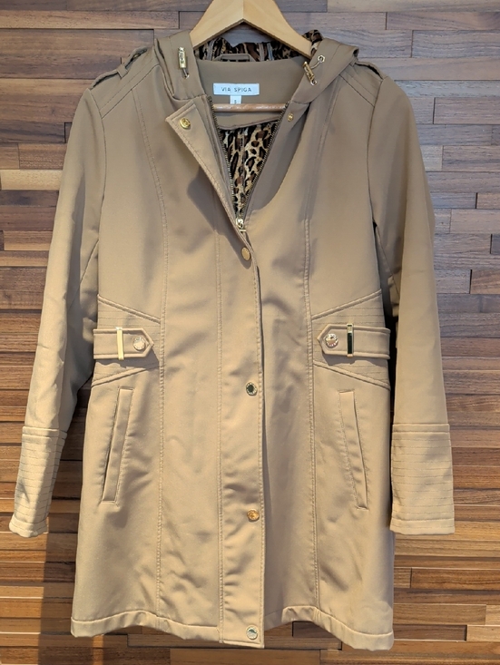 Via Spiga Jackets & Blazers - Via Spiga Camel Hooded Trench Coat with Leopard Lining